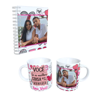 Lindo Kit Caneca e Agenda Com Foto de Casal do Dia dos Namorados