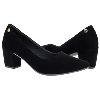 Sapato Social Scarpin Bico Fino Nobuck Luxo Festa Shekinah Confort Boneca Salto Baixo Quadrado Bloco