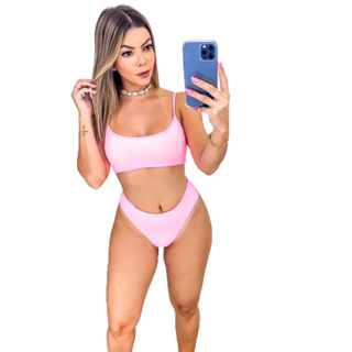 Biquíni Plus Size Cropped Sem Bojo Com Calcinha Asa Delta Dupla Face Neon Fio Dental Alças Removível Moda Praia