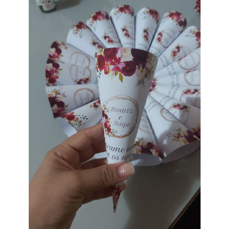 25 cone petalas chuva de arroz lembrancinha casamento personalizado ...