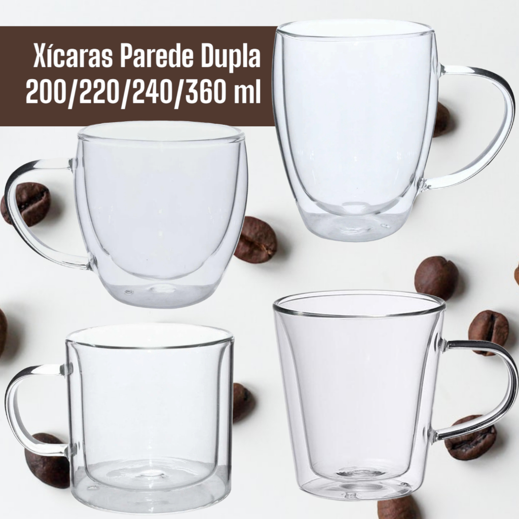 Xícaras Canecas Parede Dupla Resistente ao Calor Café Chá Diversos Tamanhos