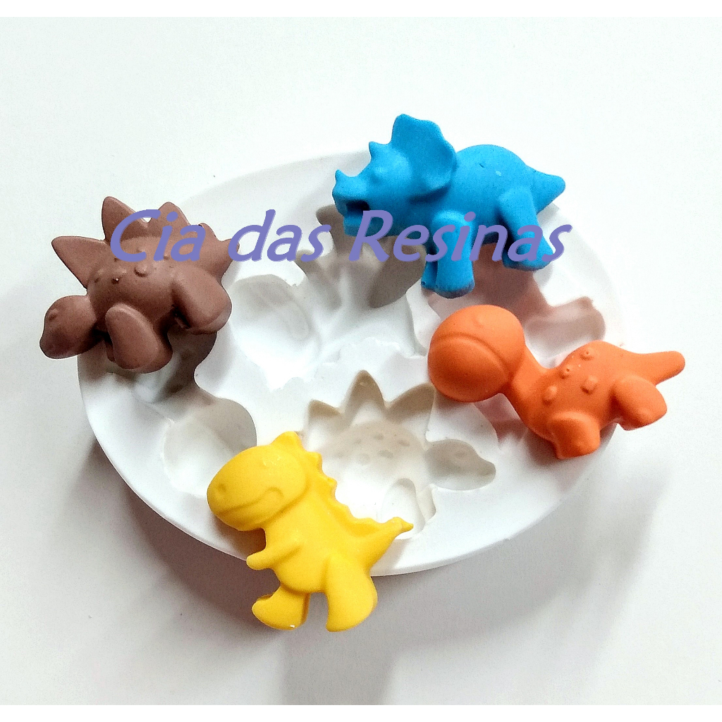 Moldes de Silicone Forma Dinossauros - com 4 cavidades - Alimentos e Artesanatos