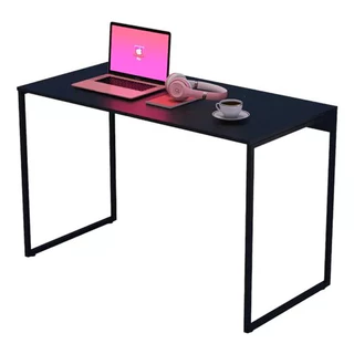 Mesa Preta Industrial Prateleira Para Computador 120cm