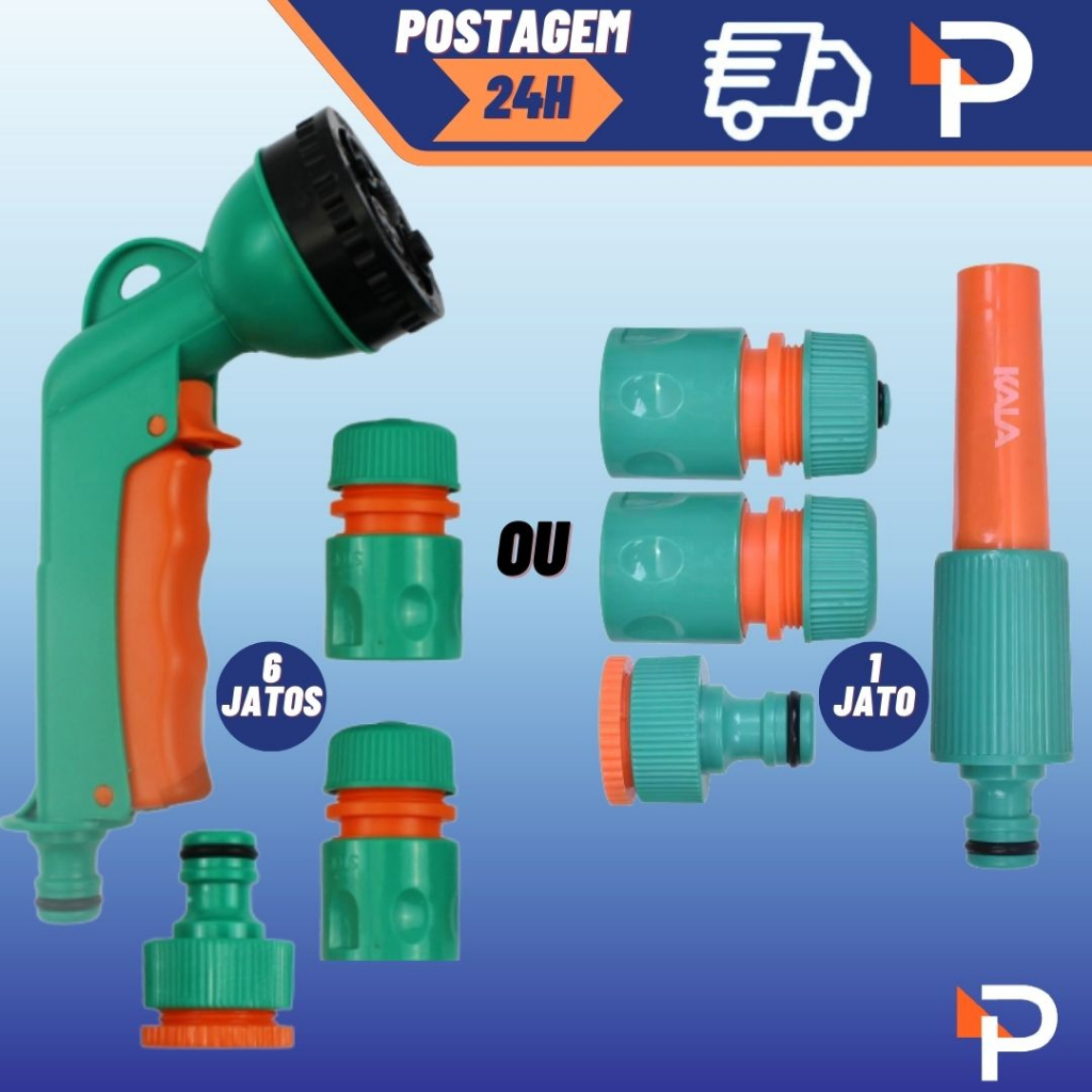 Kit Esguicho Para Mangueira 6 Jatos ou 1 jato Com 4 Peças e Engate ...