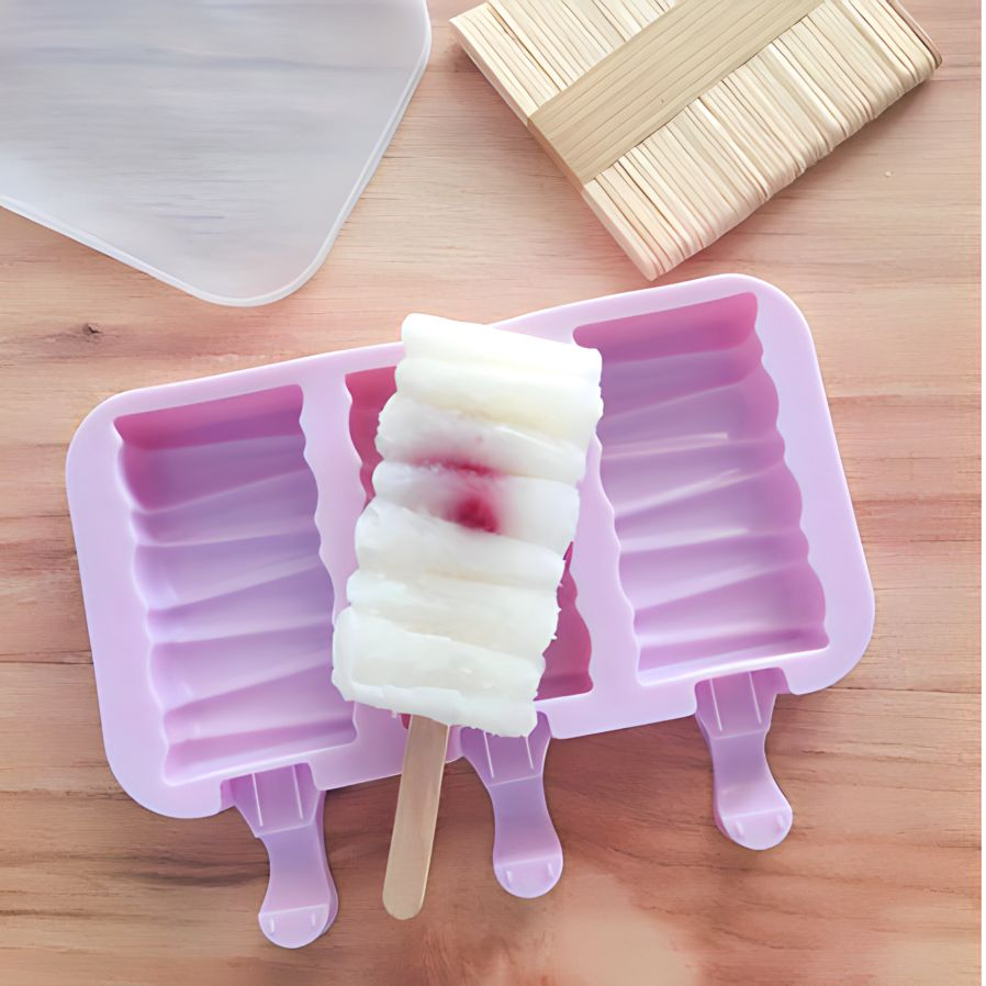 Forma Para Sorvete Picolé Silicone 3 Cavidades C/50 Palitos | Shopee Brasil