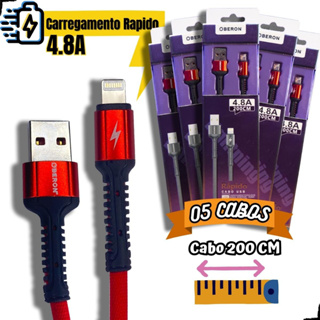 KIT 05 Cabos Usb Carregador P/ iPhone 6 7 8 Plus S X Xr Xs 11 11pro