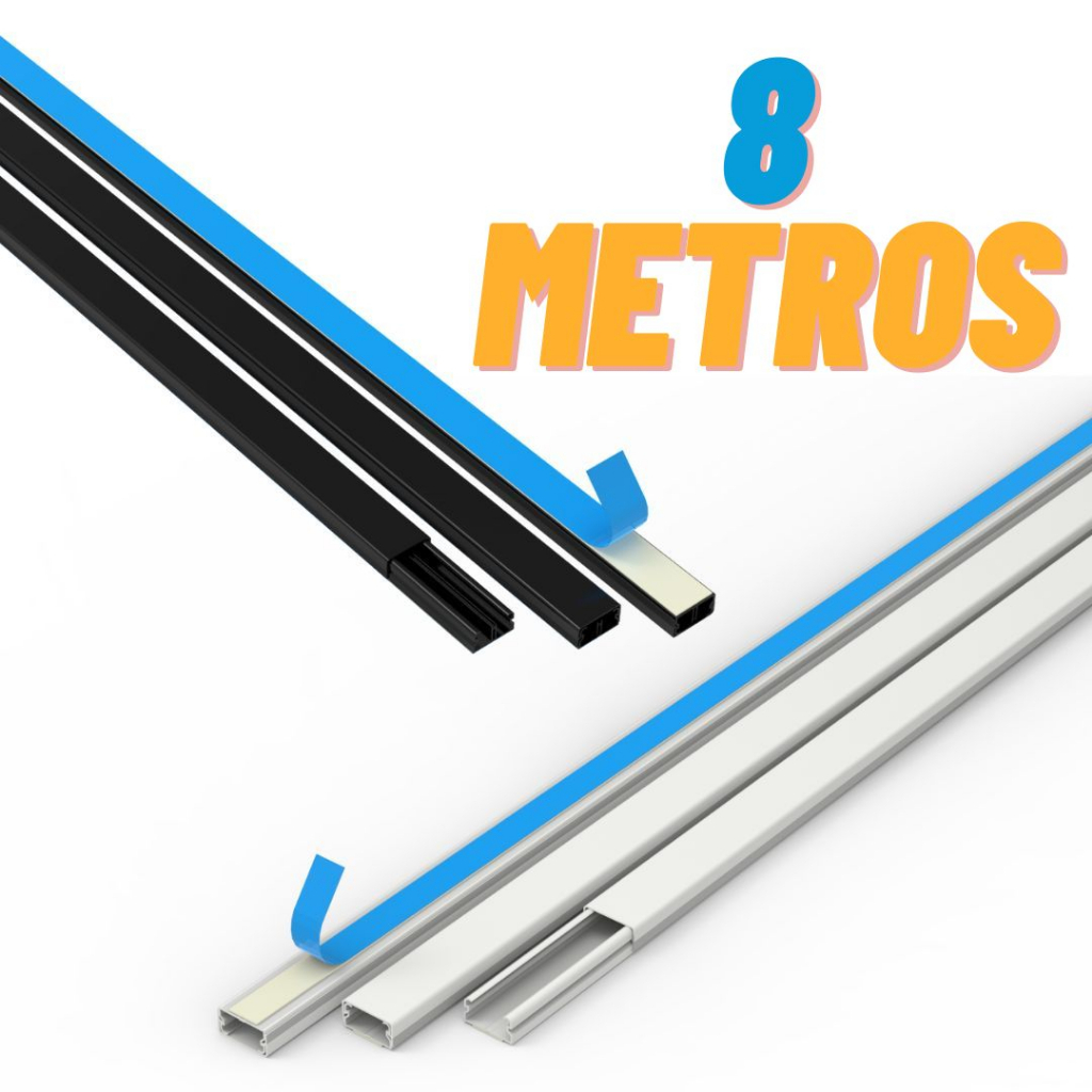 8 Metros Canaleta 20x10mm Organizador de Fios Preta/Branca Sistema X Com Fita Adesiva e Divisoria Enerbras