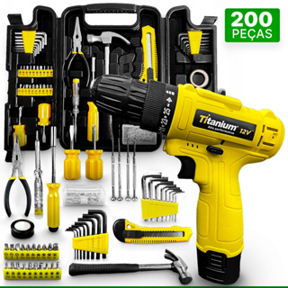 Kit Parafusadeira Furadeira Sem Fio 12v Titanium Com 200 Peças