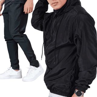 Kit Conjunto Jaqueta Corta Vento + Calça Corta Vento Masculina Semi Forrada impermeável