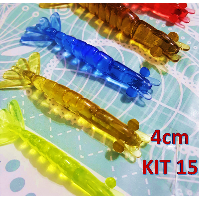🦐KIT 15 Unidades🦐 4 Cm 🦐 Isca Soft Camarão Artificial 🐟🎣 🇧🇷 - Tamanho 4 Cm 🦐