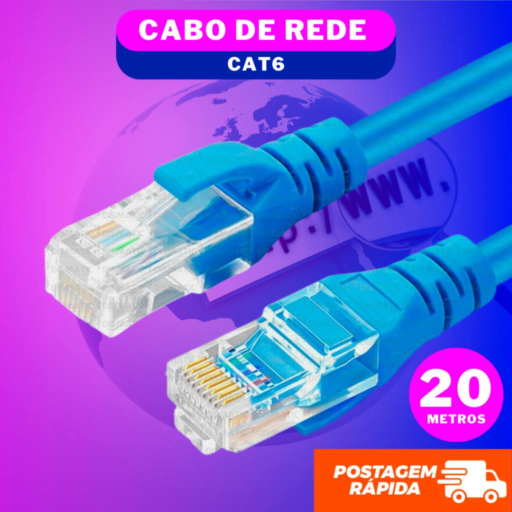 Cabo de Rede Para Internet Cat 6 LAN Ethernet 20 Metros Categoria 6 ...