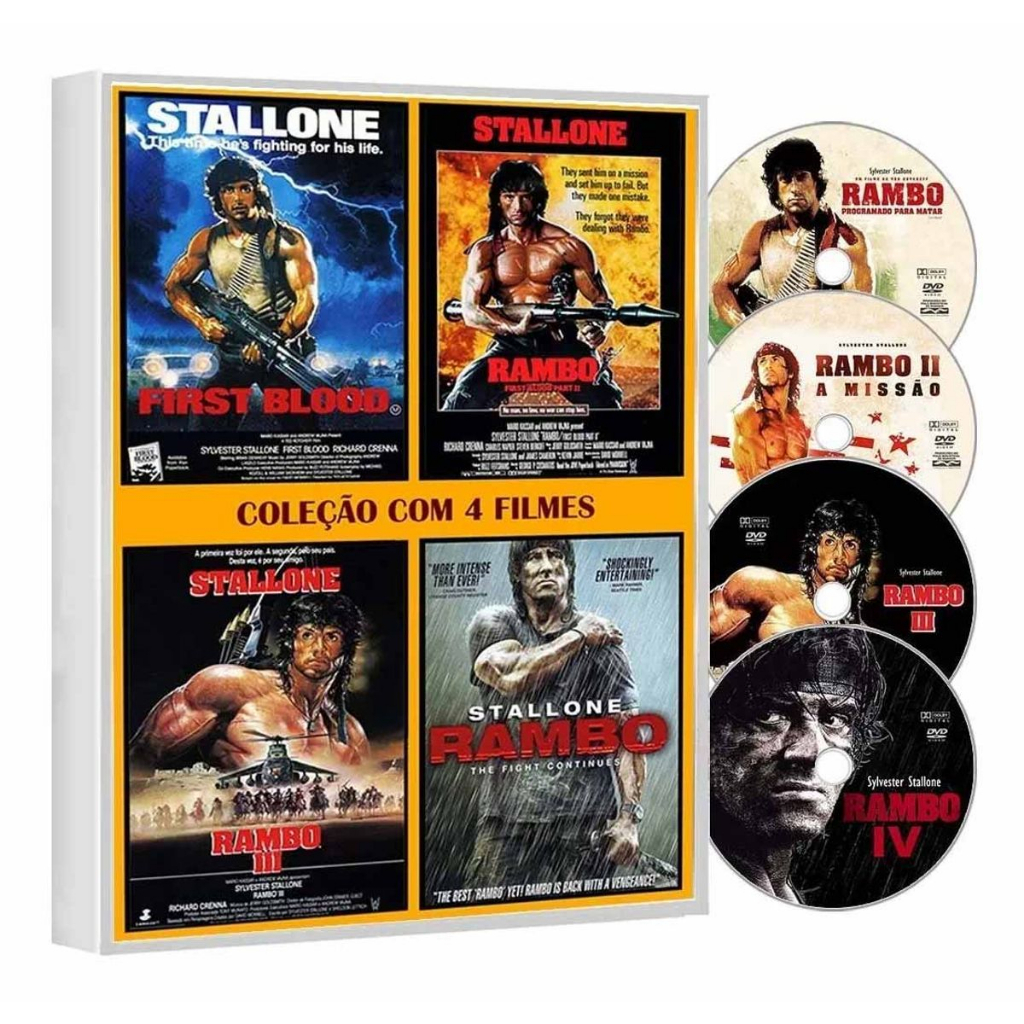 Box DVDs: Trilogia Rambo (4 Discos) - 3 Filmes e Extras - Sylvester Stallone - Original