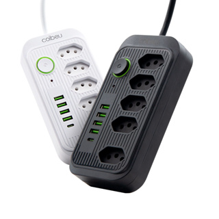 Régua Extensão de tomada 5 tomadas filtro de linha com 4 usb 1 USBC  com cabo de 1.90 cm Bivolt