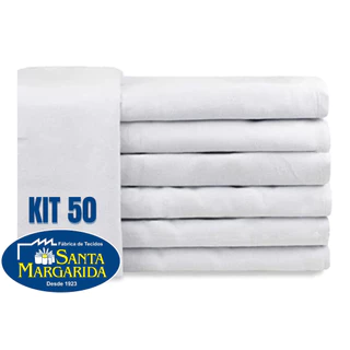 Kit 50 Panos Prato Pé de Galinha Com Bainha Liso Branco - Santa Margarida
