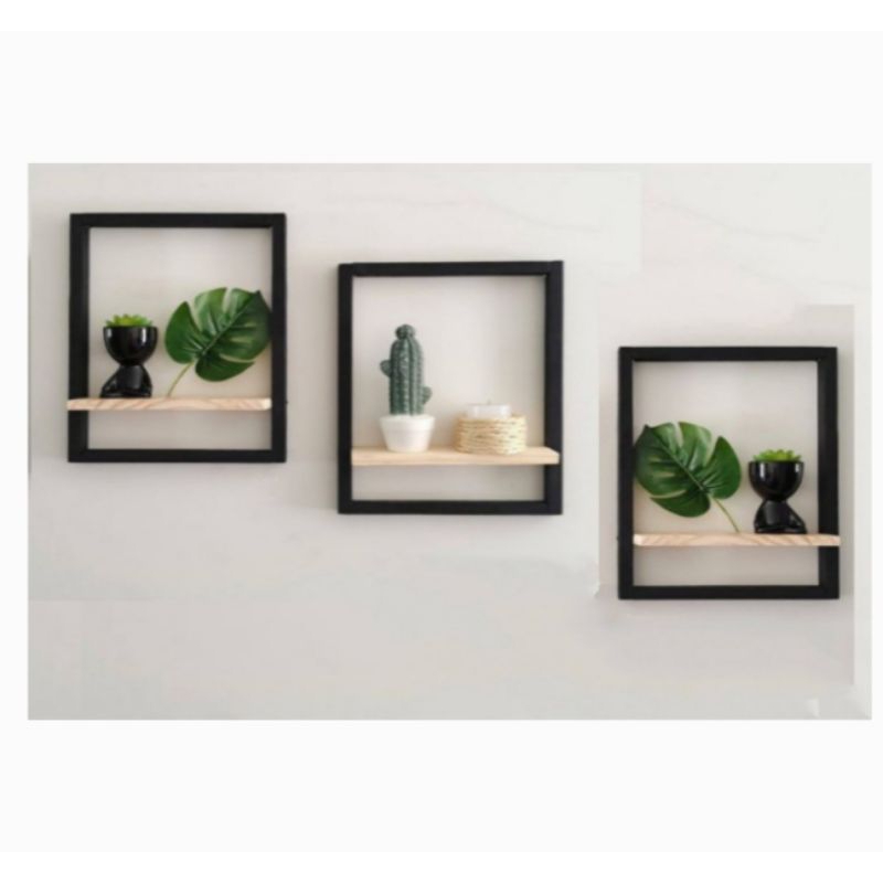 Kit 3 Quadros Decorativos com Prateleira