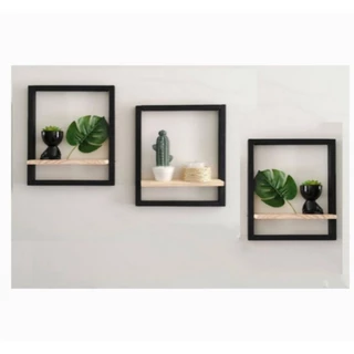 Kit 3 Quadros Decorativos com Prateleira
