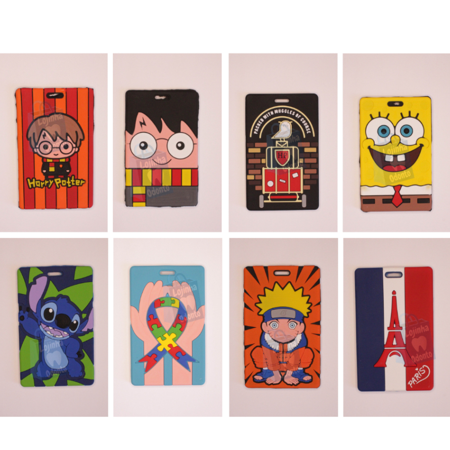 Identificação Tag Mala Viagem Temático | Identificador de Malas, Bagagem, Bolsa, Mochila | Malas, Bagagens, Bolsas, Mochilas | Etiqueta | Etiquetas | Trip | Harry Potter | Stitch | Angel | Bob Esponja | Naruto | Autismo | Inglaterra | Paris Porta Crachá