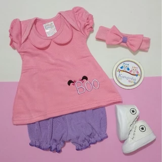 Conjunto Fantasia Bebê Boo Monstros S.A - Kit Mesversário com Blusa, Bermuda e Laço