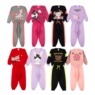 Kit Sortido 6 Peças de Roupas Feminino Infantil Inverno – 3 blusas casacos + 3 calças de 1 ao 10 – Kit 3 Conjuntos Moletom Infantil Menina Inverno com Calça e Casaco