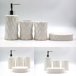 Kit de Banheiro Cerâmica (335) 4 Peças Porta Sabonete Líquido /Saboneteira/Porta Escova/Porta algodão-335