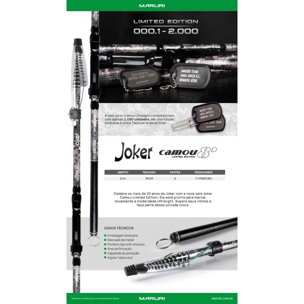 Vara Telescópica Maruri Joker Camou 8′ 2.40m – Molinete – Edição Limitada