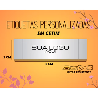 50 Etiquetas de Cetim 2x6 Personalizadas Roupas Bolsas Lingerie Bandeirinha Palito Clip
