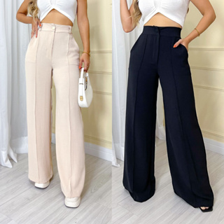 DAFA MODA Calça Feminina Pantalona, Cintura Alta, Boca De Sino, Com Bolsos  Nas Laterais, Fecho De Botões, Elegante, Sofisticada, Premiun, Estilo  Bloguerinha, Wide Leg, Duna Elegante, Chique, Calça Social, Casual,  Despojada, Tendencia