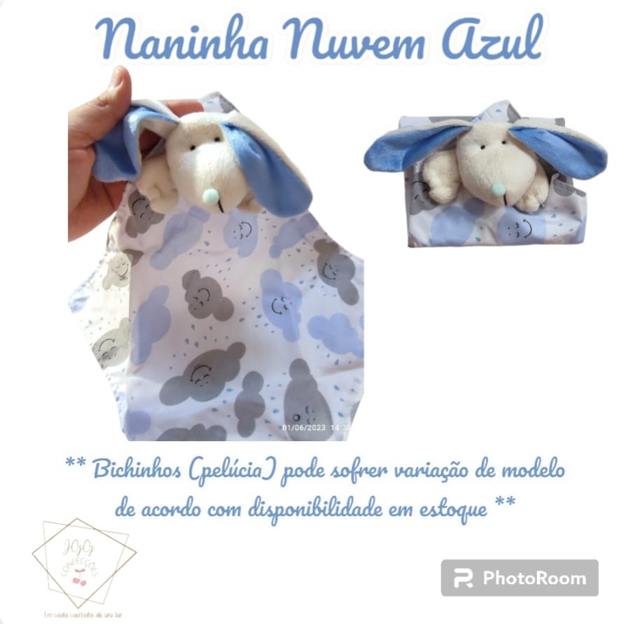 Naninha Para Bebe Bichinhos Com Porta Chupeta Pelúcia (Nuvem Azul)
