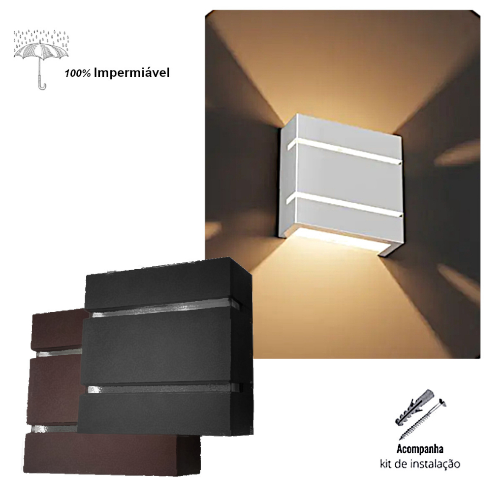 Arandela Slim 2 Frisos 2 Focos Parede Jardim Uso Interno e Externo 3 Cores Envio Imediato