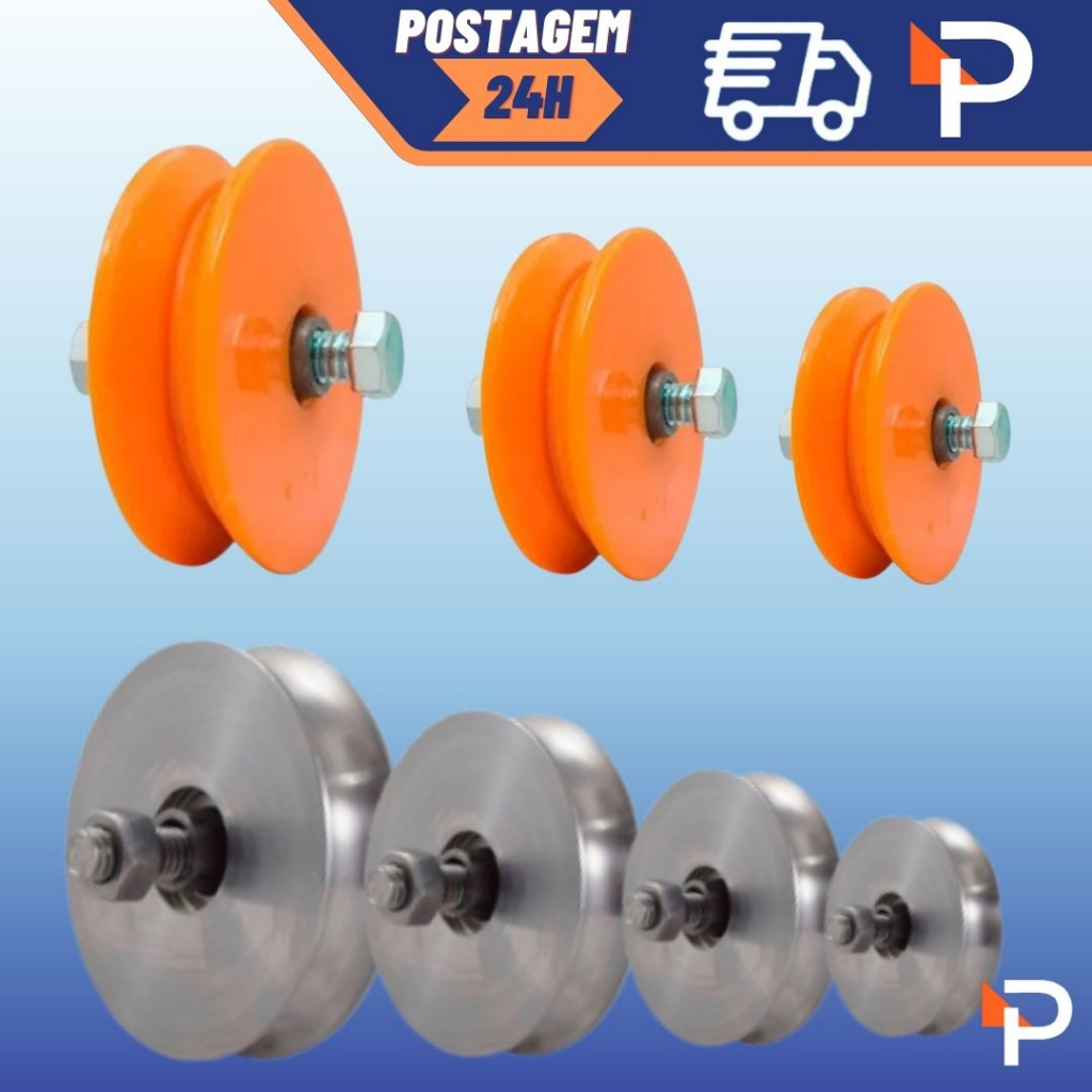 Par Roldana de Nylon ou Ferro Fundido Canal V ou U 2.1/2"POL 3"POL 4"POL Com Parafuso Portão Grade