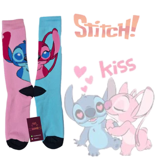 Meia Dupla Camada de Algodão Angel e Stitch - ( Cor azul/rosa)