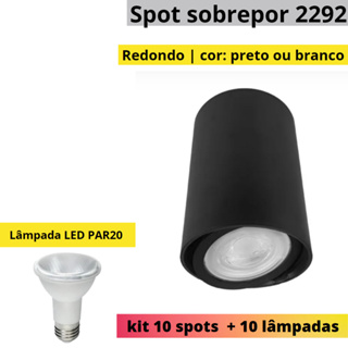 KIT 10 Spots sobrepor 2292 direcionável redondo + 10 lâmpadas par20