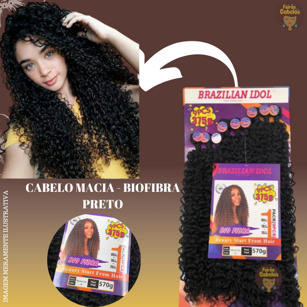 Cabelo Cacheado Brazilian Idol Bio Fibra Macia 570g Semelhante ao