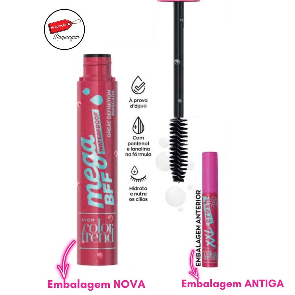 Máscara Rímel Para Cílios Mega BFF A Prova D Água Color Trend Avon ...