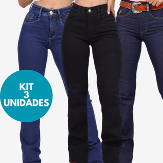 KIT 3 Calças Country de Rodeio Feminina Cintura Alta Com Lycra Elastano Empina Bumbum