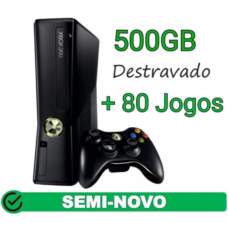 Console Xbox 360 Slim Desbloqueado Ltu + 2 Controles Sem Fio Originais -  Seminovo