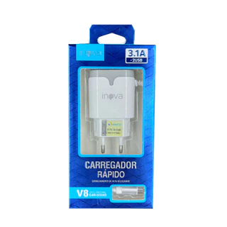 Kit 2 Carregador Celular Turbo Inova Android Cabo junto V8 2 Usb 3.1A
