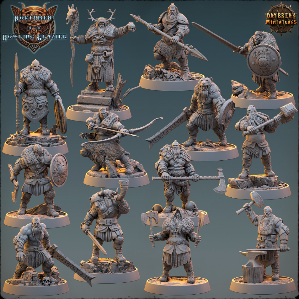 Bonecos RPG | Viking | Action Figures | Miniaturas D&D (DnD) | Dungeons & Dragons | Pintar miniatura | Mago | Forjador | Escudeiro | Machado | Guerra Medieval | Jogo de tabuleiro e cartas | Loot Studios | Personagem boardgame | Pintura | Guerreiro | Herói