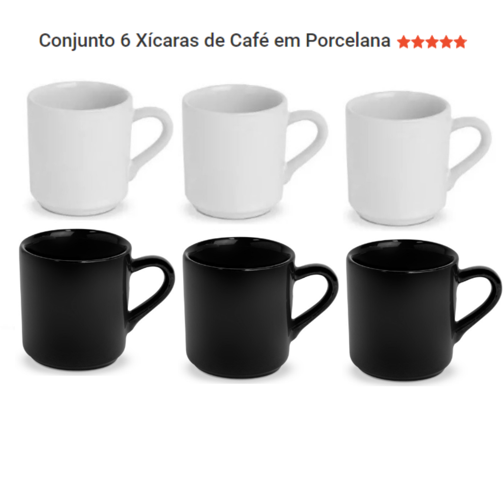 Jogo 6 Xicaras Cafe Coquinho 70ml Porcelana Branca Bonitas