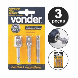 Conjunto C/ 3 Adaptador Soquete Parafusadeira Furadeira 1/4 3/8 1/2
