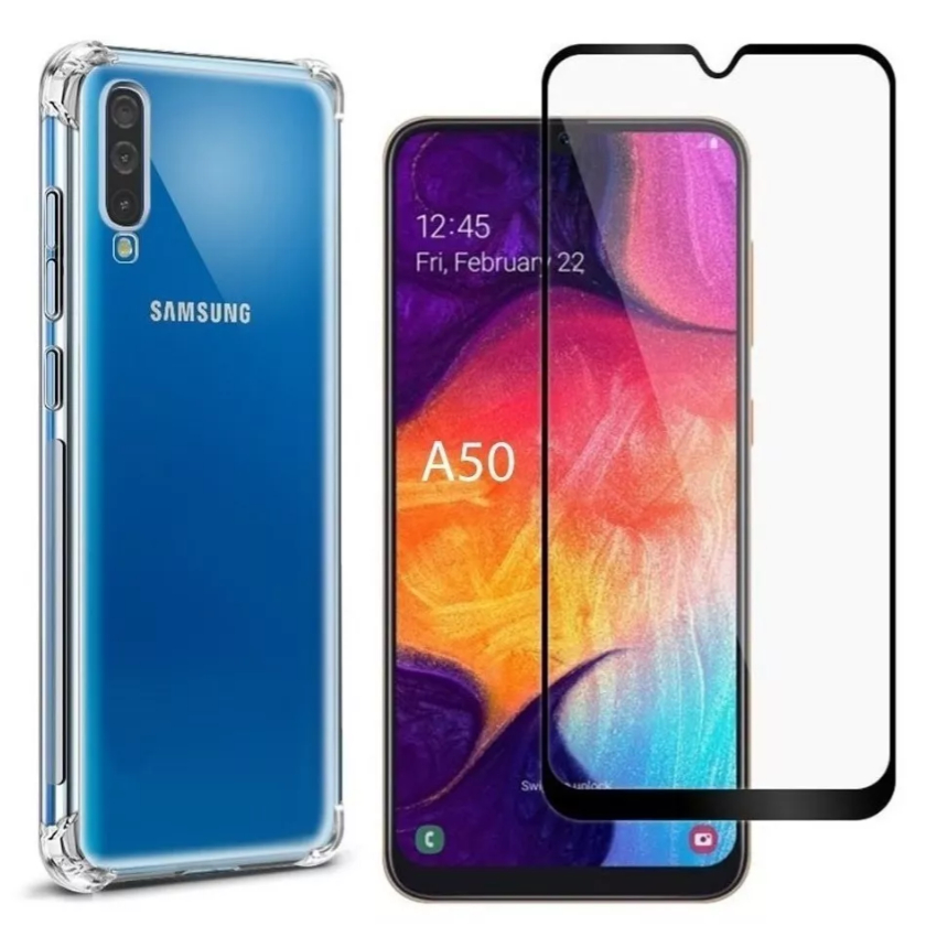 Kit Capa Anti Impacto Para Galaxy A50 + Película de Vidro 3D