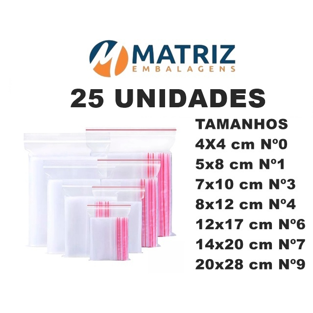 Saquinho Zip Lock plastico Abre e Fecha 25 Unidades