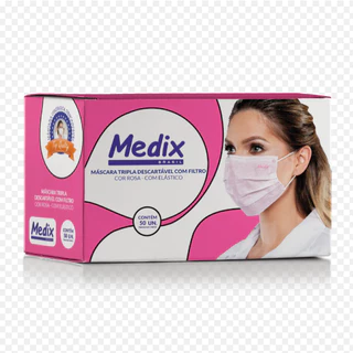 Máscara Descartável Tripla Camada C/elástico Caixa C/50 Pçs Rosa - Medix