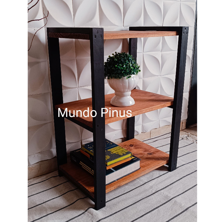 Mesa de cabeceira Estante Quarto com 3 Prateleiras em madeira