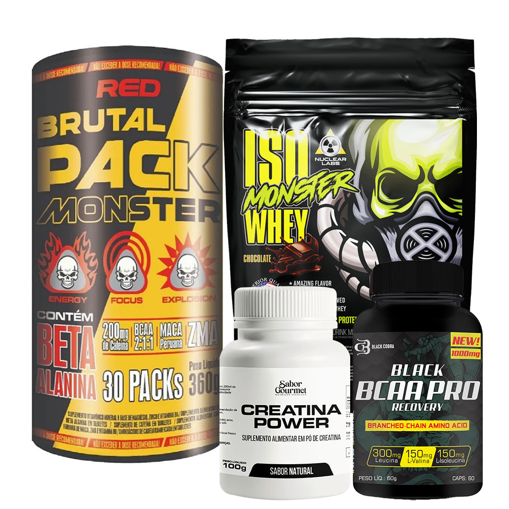 Brutal Pack 30pak Whey Isolado 900g Creatina Bcaa Kit Animal