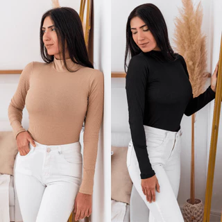 Blusa de Frio Shopee Colorida Nude Canelada Tecido Premium Gola Alta Manga Longa Segunda pele o