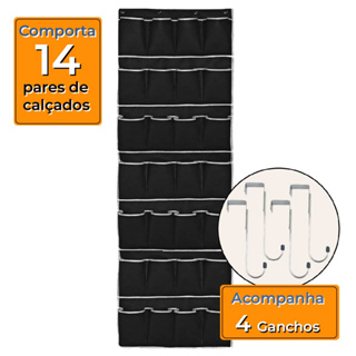 Organizador Sapatos Sapateira Vertical Atrás Porta 20 Bolsos - ACOMPANHA 3  GANCHOS - Guarde Bem - Envio já