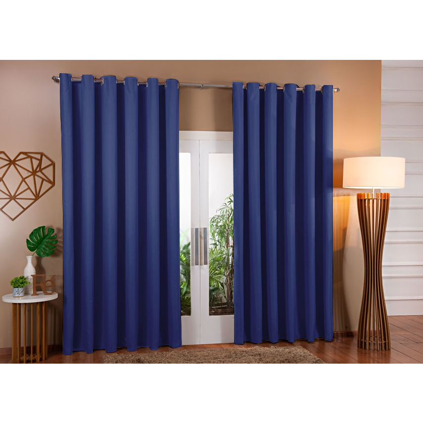 Cortina Blackout para Janela Quarto em Tecido Com ilhoses Cromado 2,80m x 1,80m Cor Azul Marinho Doce lar Enxovais