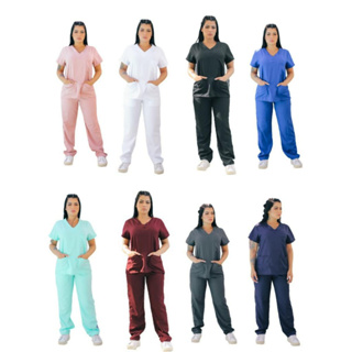 Pijama Cirúrgico Conjunto Feminino Médica Hospitalar Não Amassa Seca Rápido 10