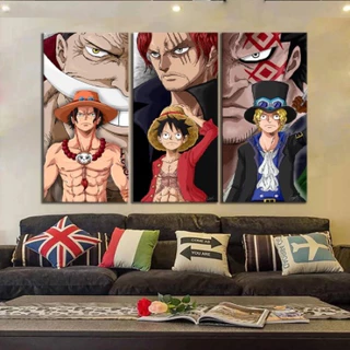 Kit Quadros Decorativos Mosaico 3 Peças Trio One Piece Procurado Monkey D. Luffy Shanks Usopp Nani Tony Personagem Abstrato Anime Desenho Colorido Minimalista